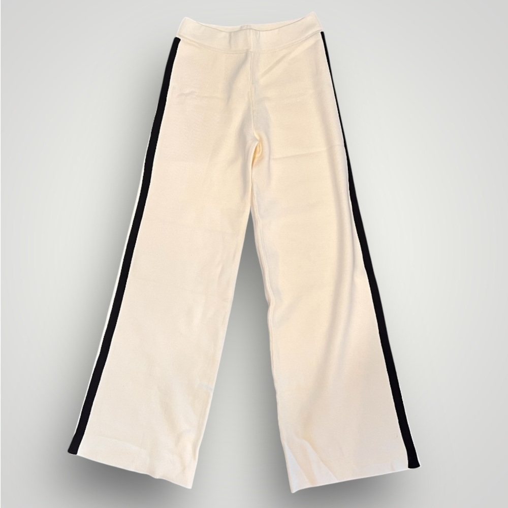 NWT Knit Cream Wide Leg Pants with Black Stripe.